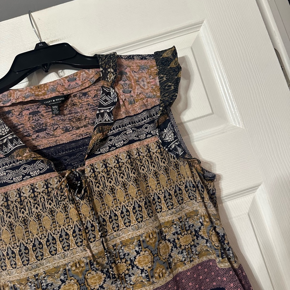 Lucky Brand Boho Print Blouse with Ruffle Trim - Picture 6 of 13